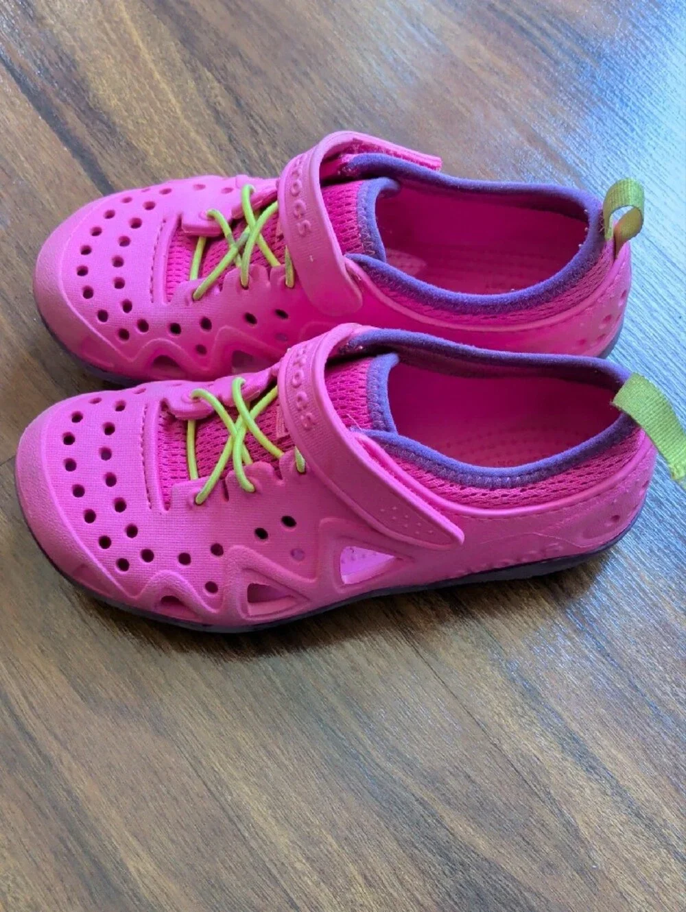 CROCS Kids Bright Pink Shoes with Lime Accents